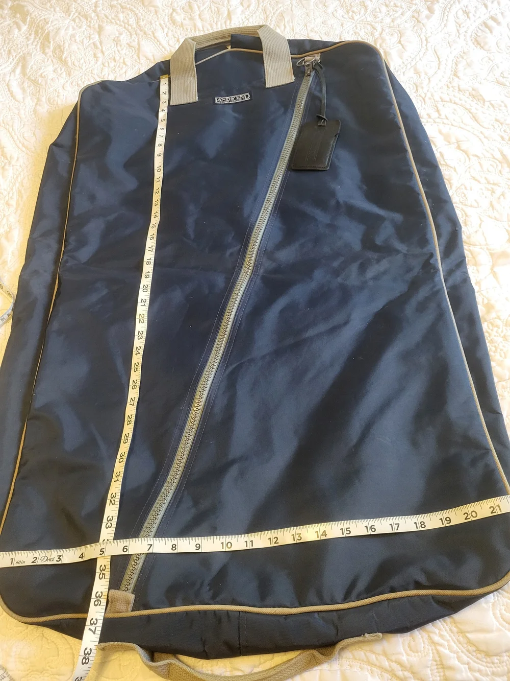 Land’s End Blue Garment Bag Travel Nylon Canvas Zip front ID Tag